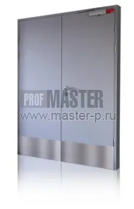 Дверь металлическая 2х створчатая с отбойником из нержавеющей стали EI90 | Фото 13938