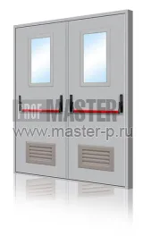 Дверь 2х створчатая с встроенными вент решетками EI-60 и Антипаник Push Bar и остеклением