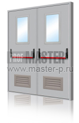 Дверь 2х створчатая с встроенными вент решетками EI-60 и Антипаник Push Bar и остеклением