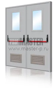 Дверь 2х створчатая с встроенными вент решетками EI-60 и Антипаник Push Bar и остеклением | Фото 13971