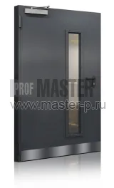 Дверь огнестойкая EI-90 с отбойником из нержавеющей стали и остеклением