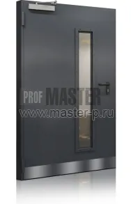 Дверь огнестойкая EI-90 с отбойником из нержавеющей стали и остеклением | Фото 13974