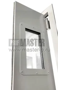 Дверь стальная маятниковая двухстворчатая остекленная | Фото 23217